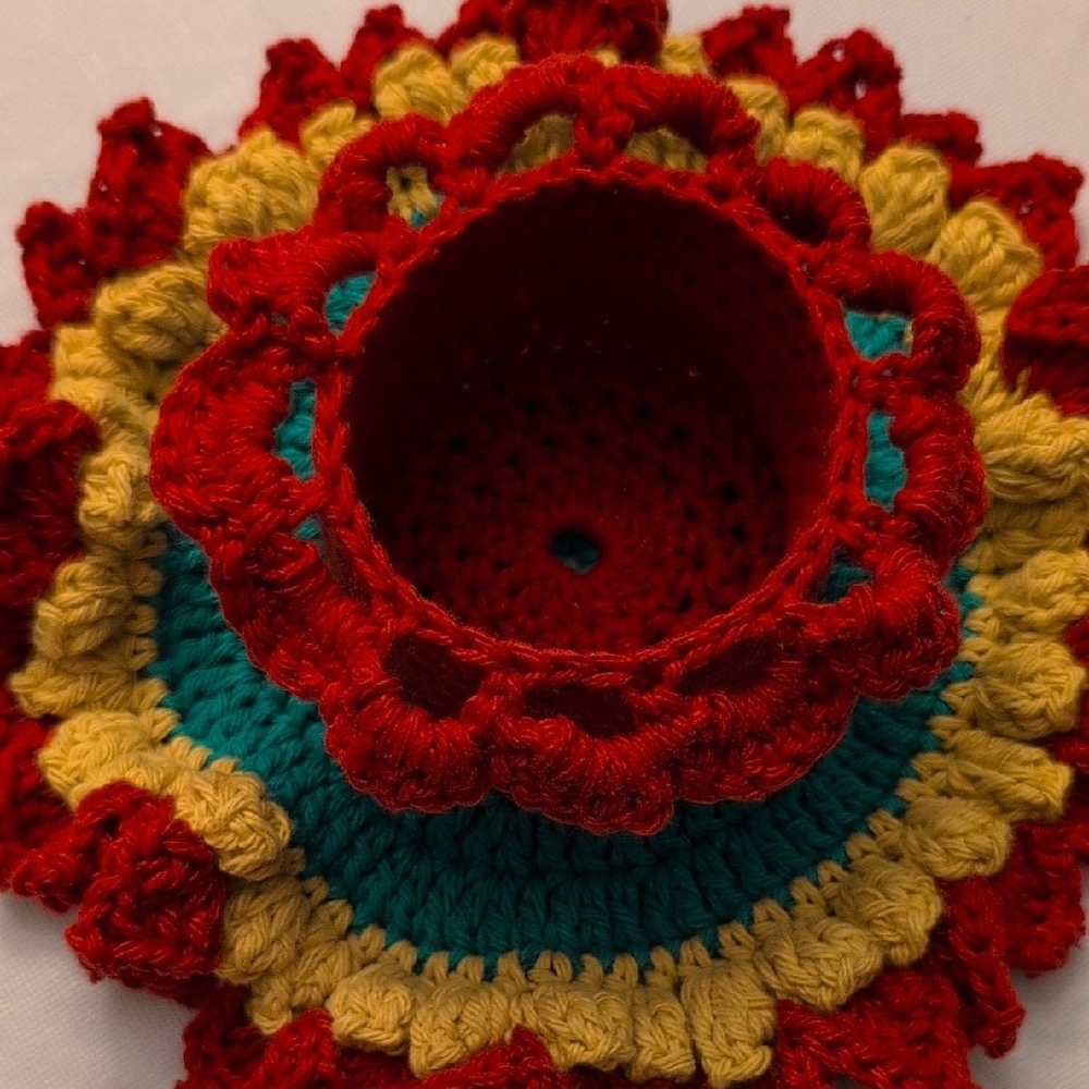 HANDMADE Colorful Crochet Candle Holder - Picture 6 of 11